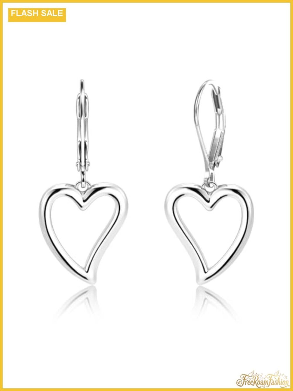 Silver Heart Dangle Earrings 22mm Lever Back Openwork Drop